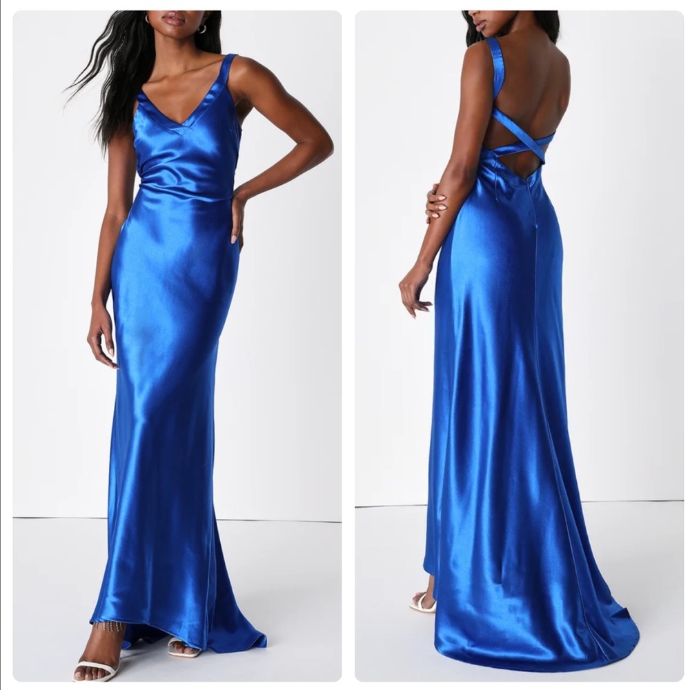 NWT Lulus Perfectly Classy Satin Gown in Royal Blue Size Small